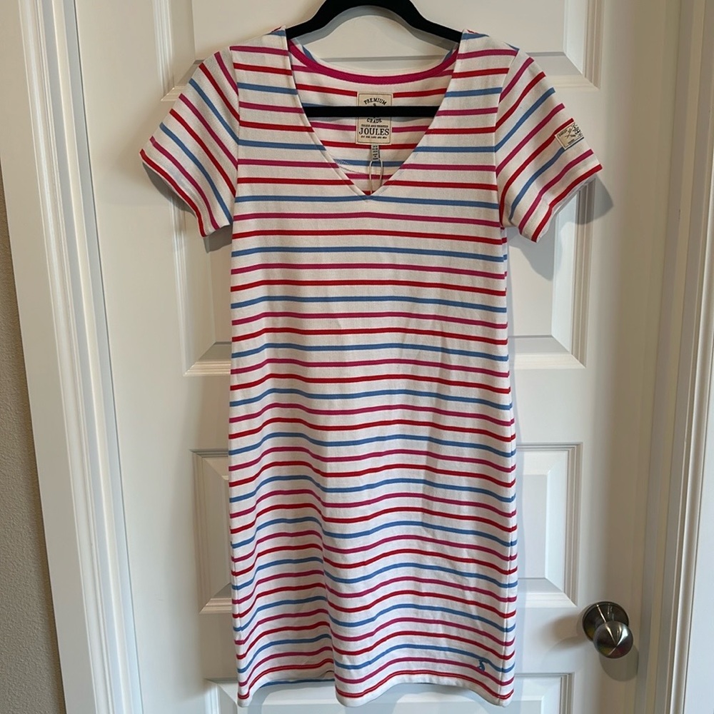 Joules White V-Neck Short Sleeve Mini Dress